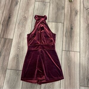 Burgundy Velvet Halter Romper Small